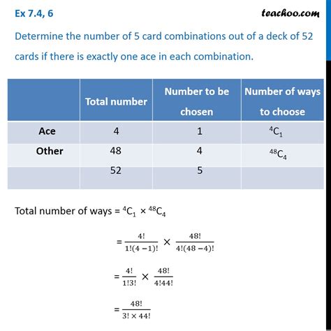 Determine the number of 5 card combination  In this case, n = 52 (total cards in a deck) and r = 5 (number of cards to be chosen)